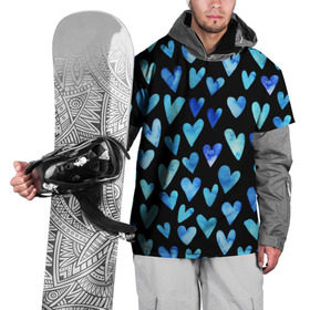 Накидка на куртку 3D с принтом Blue Hearts в Белгороде, 100% полиэстер |  | Тематика изображения на принте: акварель | любовь | паттерн | сердечки