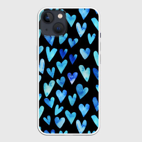 Чехол для iPhone 13 с принтом Blue Hearts в Белгороде,  |  | акварель | любовь | паттерн | сердечки