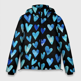 Мужская зимняя куртка 3D с принтом Blue Hearts в Белгороде, верх — 100% полиэстер; подкладка — 100% полиэстер; утеплитель — 100% полиэстер | длина ниже бедра, свободный силуэт Оверсайз. Есть воротник-стойка, отстегивающийся капюшон и ветрозащитная планка. 

Боковые карманы с листочкой на кнопках и внутренний карман на молнии. | акварель | любовь | паттерн | сердечки