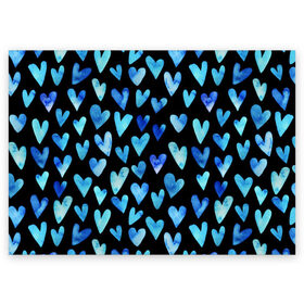 Поздравительная открытка с принтом Blue Hearts в Белгороде, 100% бумага | плотность бумаги 280 г/м2, матовая, на обратной стороне линовка и место для марки
 | акварель | любовь | паттерн | сердечки