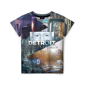 Детская футболка 3D с принтом Detroit: Become Human в Белгороде, 100% гипоаллергенный полиэфир | прямой крой, круглый вырез горловины, длина до линии бедер, чуть спущенное плечо, ткань немного тянется | connor | cyberlife | deviant | ps4 | rk800 |  detroit: become human | детроит | детроит: стать человеком | игры | коннор | пиратs | эксклюзив