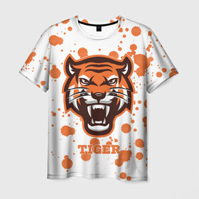 Мужская футболка 3D с принтом Огненный тигр в Белгороде, 100% полиэфир | прямой крой, круглый вырез горловины, длина до линии бедер | Тематика изображения на принте: дикий | желтый | зверь | злой | лес | охотник | стая | тигр | узор | хищник | черный | шерсть