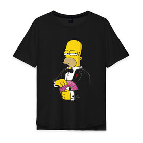 Мужская футболка хлопок Oversize с принтом Дон Гомер в Белгороде, 100% хлопок | свободный крой, круглый ворот, “спинка” длиннее передней части | homer | mafia | simpson | simpsons | гомер симпсон | мафия | пончик | пончики