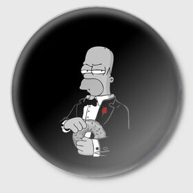Значок с принтом Гомер в Белгороде,  металл | круглая форма, металлическая застежка в виде булавки | homer | mafia | simpson | simpsons | гомер симпсон | мафия | пончик | пончики