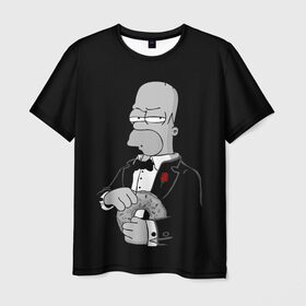 Мужская футболка 3D с принтом Гомер в Белгороде, 100% полиэфир | прямой крой, круглый вырез горловины, длина до линии бедер | Тематика изображения на принте: homer | mafia | simpson | simpsons | гомер симпсон | мафия | пончик | пончики