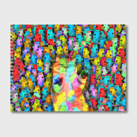 Альбом для рисования с принтом Котики на дискотеке в Белгороде, 100% бумага
 | матовая бумага, плотность 200 мг. | Тематика изображения на принте: кошки | паттерн | психоделика | разноцветный | яркий
