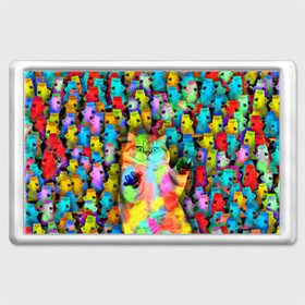 Магнит 45*70 с принтом Котики на дискотеке в Белгороде, Пластик | Размер: 78*52 мм; Размер печати: 70*45 | Тематика изображения на принте: кошки | паттерн | психоделика | разноцветный | яркий