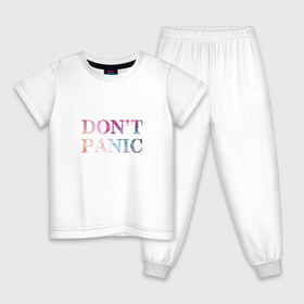 Детская пижама хлопок с принтом Dont Panic в Белгороде, 100% хлопок |  брюки и футболка прямого кроя, без карманов, на брюках мягкая резинка на поясе и по низу штанин
 | без паники | космос | надпись