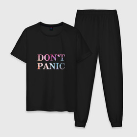 Мужская пижама хлопок с принтом Dont Panic в Белгороде, 100% хлопок | брюки и футболка прямого кроя, без карманов, на брюках мягкая резинка на поясе и по низу штанин
 | без паники | космос | надпись