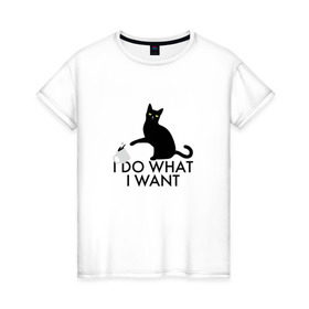 Женская футболка хлопок с принтом I Do What I Want в Белгороде, 100% хлопок | прямой крой, круглый вырез горловины, длина до линии бедер, слегка спущенное плечо | делаю что хочу