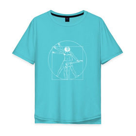 Мужская футболка хлопок Oversize с принтом Витрувианский человек в Белгороде, 100% хлопок | свободный крой, круглый ворот, “спинка” длиннее передней части | архитектура | витрувианский человек | гитара | давични | музыка | рок