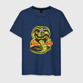 Мужская футболка хлопок с принтом Cobra Kai в Белгороде, 100% хлопок | прямой крой, круглый вырез горловины, длина до линии бедер, слегка спущенное плечо. | Тематика изображения на принте: cobra | змея | кобра
