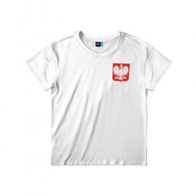 Детская футболка 3D с принтом Польша домашняя форма в Белгороде, 100% гипоаллергенный полиэфир | прямой крой, круглый вырез горловины, длина до линии бедер, чуть спущенное плечо, ткань немного тянется | 