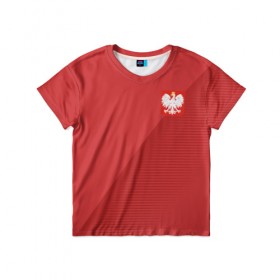 Детская футболка 3D с принтом Польша форма гостевая 2018 в Белгороде, 100% гипоаллергенный полиэфир | прямой крой, круглый вырез горловины, длина до линии бедер, чуть спущенное плечо, ткань немного тянется | 