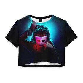 Женская футболка 3D укороченная с принтом Sally Face (2) в Белгороде, 100% полиэстер | круглая горловина, длина футболки до линии талии, рукава с отворотами | face | fisher | larry johnson | mask | sally | sally face | sally fisher | демоны | духи | маска | призраки | салли | салли фейс | салли фишер | фейс