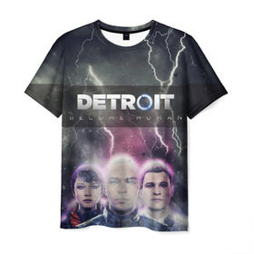 Мужская футболка 3D с принтом Detroit become human в Белгороде, 100% полиэфир | прямой крой, круглый вырез горловины, длина до линии бедер | dbh | detroit | gamer