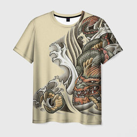 Мужская футболка 3D с принтом Восточный дракон в Белгороде, 100% полиэфир | прямой крой, круглый вырез горловины, длина до линии бедер | восток | дракон | тату | татуировка | япония