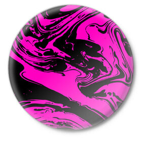 Значок с принтом Черно розовый акрил в Белгороде,  металл | круглая форма, металлическая застежка в виде булавки | волна | естественный | искусство | камень | краска | красочный | линии | модерн | мокрый | натуральный | яркие