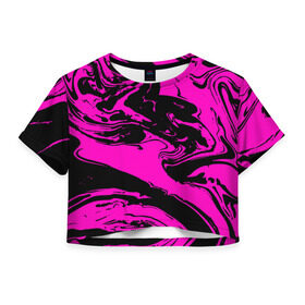 Женская футболка 3D укороченная с принтом Черно розовый акрил в Белгороде, 100% полиэстер | круглая горловина, длина футболки до линии талии, рукава с отворотами | волна | естественный | искусство | камень | краска | красочный | линии | модерн | мокрый | натуральный | яркие