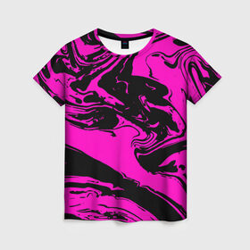 Женская футболка 3D с принтом Черно розовый акрил в Белгороде, 100% полиэфир ( синтетическое хлопкоподобное полотно) | прямой крой, круглый вырез горловины, длина до линии бедер | волна | естественный | искусство | камень | краска | красочный | линии | модерн | мокрый | натуральный | яркие
