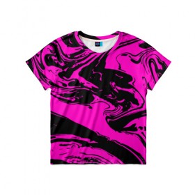 Детская футболка 3D с принтом Черно розовый акрил в Белгороде, 100% гипоаллергенный полиэфир | прямой крой, круглый вырез горловины, длина до линии бедер, чуть спущенное плечо, ткань немного тянется | волна | естественный | искусство | камень | краска | красочный | линии | модерн | мокрый | натуральный | яркие
