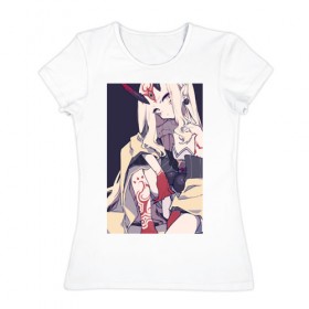 Женская футболка хлопок с принтом Аниме девочка в Белгороде, 100% хлопок | прямой крой, круглый вырез горловины, длина до линии бедер, слегка спущенное плечо | 