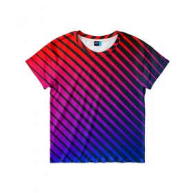 Детская футболка 3D с принтом Градиентные линии в Белгороде, 100% гипоаллергенный полиэфир | прямой крой, круглый вырез горловины, длина до линии бедер, чуть спущенное плечо, ткань немного тянется | Тематика изображения на принте: абстракция | градиент | красный | линии | полосы | синий | темный | цвет