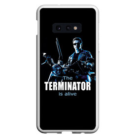 Чехол для Samsung S10E с принтом Terminator alive в Белгороде, Силикон | Область печати: задняя сторона чехла, без боковых панелей | Тематика изображения на принте: arnold schwarzenegger | арнольд шварценеггер | киборг | кино | терминатор