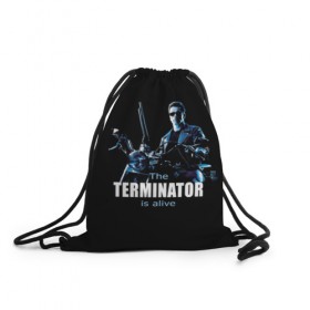 Рюкзак-мешок 3D с принтом Terminator alive в Белгороде, 100% полиэстер | плотность ткани — 200 г/м2, размер — 35 х 45 см; лямки — толстые шнурки, застежка на шнуровке, без карманов и подкладки | arnold schwarzenegger | арнольд шварценеггер | киборг | кино | терминатор
