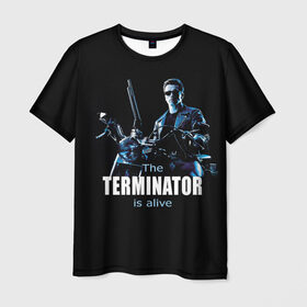 Мужская футболка 3D с принтом Terminator alive в Белгороде, 100% полиэфир | прямой крой, круглый вырез горловины, длина до линии бедер | Тематика изображения на принте: arnold schwarzenegger | арнольд шварценеггер | киборг | кино | терминатор