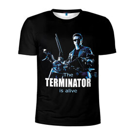 Мужская футболка 3D спортивная с принтом Terminator alive в Белгороде, 100% полиэстер с улучшенными характеристиками | приталенный силуэт, круглая горловина, широкие плечи, сужается к линии бедра | Тематика изображения на принте: arnold schwarzenegger | арнольд шварценеггер | киборг | кино | терминатор