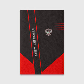 Обложка для паспорта матовая кожа с принтом Wrestler в Белгороде, натуральная матовая кожа | размер 19,3 х 13,7 см; прозрачные пластиковые крепления | борец | борьба | геометрия | красный | россия | рф | черный