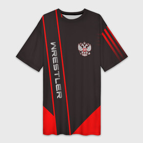 Платье-футболка 3D с принтом Wrestler в Белгороде,  |  | борец | борьба | геометрия | красный | россия | рф | черный