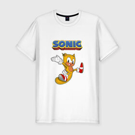 Мужская футболка премиум с принтом Sonic в Белгороде, 92% хлопок, 8% лайкра | приталенный силуэт, круглый вырез ворота, длина до линии бедра, короткий рукав | hedgehog | knuckles | sega | sonic | super | tails | ёжик | ехидна | лисенок | лисица | наклз | сега | соник | супер | суперёжик | тэилз | тэилс