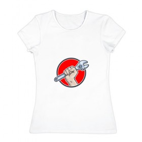 Женская футболка хлопок с принтом Мастер на все руки в Белгороде, 100% хлопок | прямой крой, круглый вырез горловины, длина до линии бедер, слегка спущенное плечо | авто | лучший | профессионал | слесарь