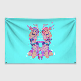 Флаг-баннер с принтом Rem Ram в Белгороде, 100% полиэстер | размер 67 х 109 см, плотность ткани — 95 г/м2; по краям флага есть четыре люверса для крепления | Тематика изображения на принте: anime | ram | rem | rezero