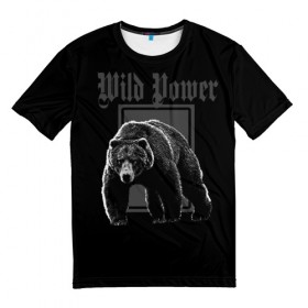 Мужская футболка 3D с принтом Медведь в Белгороде, 100% полиэфир | прямой крой, круглый вырез горловины, длина до линии бедер | Тематика изображения на принте: wild power | дикая сила | мощь