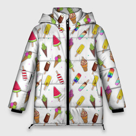 Женская зимняя куртка 3D с принтом Летний MIX в Белгороде, верх — 100% полиэстер; подкладка — 100% полиэстер; утеплитель — 100% полиэстер | длина ниже бедра, силуэт Оверсайз. Есть воротник-стойка, отстегивающийся капюшон и ветрозащитная планка. 

Боковые карманы с листочкой на кнопках и внутренний карман на молнии | мороженное | пироженное