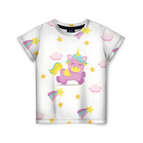 Детская футболка 3D с принтом Розовый единорог в Белгороде, 100% гипоаллергенный полиэфир | прямой крой, круглый вырез горловины, длина до линии бедер, чуть спущенное плечо, ткань немного тянется | единорог | звезда | легенда | лошадь | милые | миф | радуга | рог | символ | сказка | существо | яркие