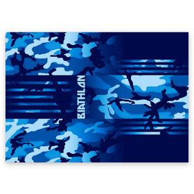 Поздравительная открытка с принтом BIATHLON в Белгороде, 100% бумага | плотность бумаги 280 г/м2, матовая, на обратной стороне линовка и место для марки
 | biathlon | sport | беатлон | беотлон | биатлон | биотлон | борьба | винтовка | линии | лыжи | надпись | полосы | россии | россия | рф | сборная | символ | состязание | спорт | стрельба | флаг