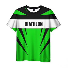 Мужская футболка 3D с принтом BIATHLON в Белгороде, 100% полиэфир | прямой крой, круглый вырез горловины, длина до линии бедер | 