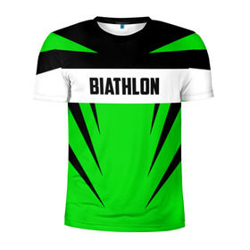 Мужская футболка 3D спортивная с принтом BIATHLON в Белгороде, 100% полиэстер с улучшенными характеристиками | приталенный силуэт, круглая горловина, широкие плечи, сужается к линии бедра | 
