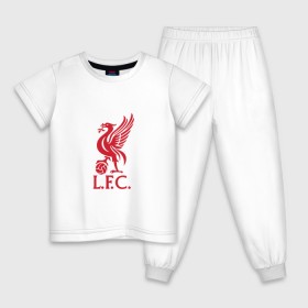 Детская пижама хлопок с принтом FC Liverpool в Белгороде, 100% хлопок |  брюки и футболка прямого кроя, без карманов, на брюках мягкая резинка на поясе и по низу штанин
 | Тематика изображения на принте: liverpool | англия | ливерпуль | лига чемпионов | чемпионат