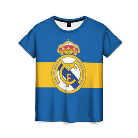 Женская футболка 3D с принтом Реал Мадрид в Белгороде, 100% полиэфир ( синтетическое хлопкоподобное полотно) | прямой крой, круглый вырез горловины, длина до линии бедер | football | logo | real madrid | spain | sport | арт | испания | лига | лого | реал | спорт | текстура | фк | футбол | футбольный клуб | эмблема