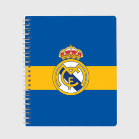 Тетрадь с принтом Реал Мадрид в Белгороде, 100% бумага | 48 листов, плотность листов — 60 г/м2, плотность картонной обложки — 250 г/м2. Листы скреплены сбоку удобной пружинной спиралью. Уголки страниц и обложки скругленные. Цвет линий — светло-серый
 | football | logo | real madrid | spain | sport | арт | испания | лига | лого | реал | спорт | текстура | фк | футбол | футбольный клуб | эмблема