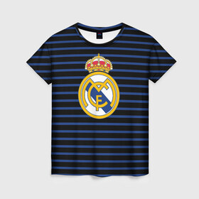 Женская футболка 3D с принтом Реал Мадрид в Белгороде, 100% полиэфир ( синтетическое хлопкоподобное полотно) | прямой крой, круглый вырез горловины, длина до линии бедер | лого | полосы | реал мадрид | эмблема