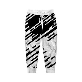 Детские брюки 3D с принтом HEXAGON - Black and White в Белгороде, 100% полиэстер | манжеты по низу, эластичный пояс регулируется шнурком, по бокам два кармана без застежек, внутренняя часть кармана из мелкой сетки | 
