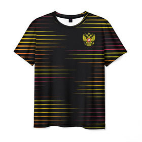 Мужская футболка 3D с принтом RUSSIA - Multi-colored stripes в Белгороде, 100% полиэфир | прямой крой, круглый вырез горловины, длина до линии бедер | 