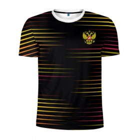 Мужская футболка 3D спортивная с принтом RUSSIA - Multi-colored stripes в Белгороде, 100% полиэстер с улучшенными характеристиками | приталенный силуэт, круглая горловина, широкие плечи, сужается к линии бедра | 