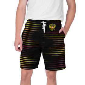 Мужские шорты 3D с принтом RUSSIA - Multi-colored stripes в Белгороде,  полиэстер 100% | прямой крой, два кармана без застежек по бокам. Мягкая трикотажная резинка на поясе, внутри которой широкие завязки. Длина чуть выше колен | 